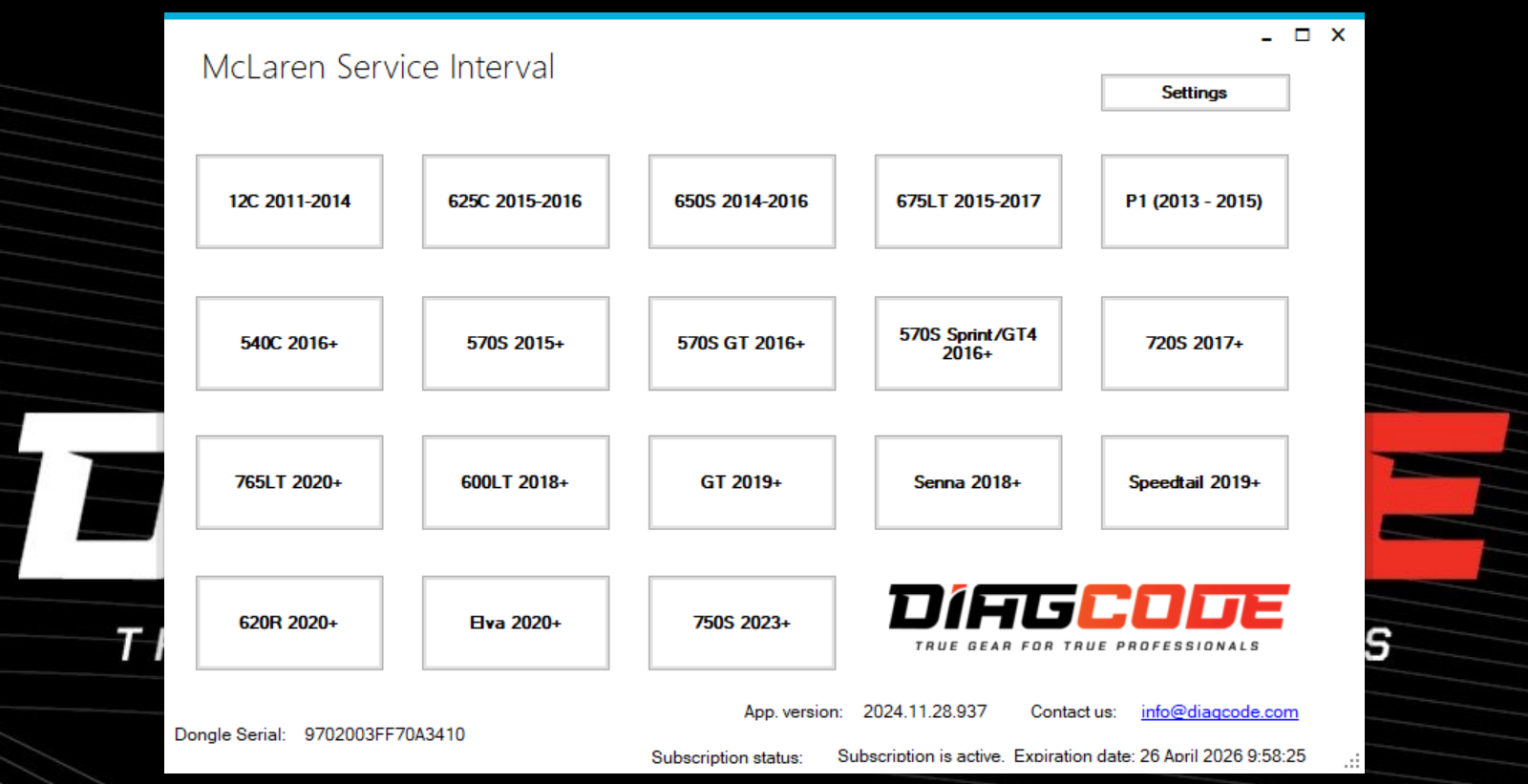 McLaren Service Interval Software!