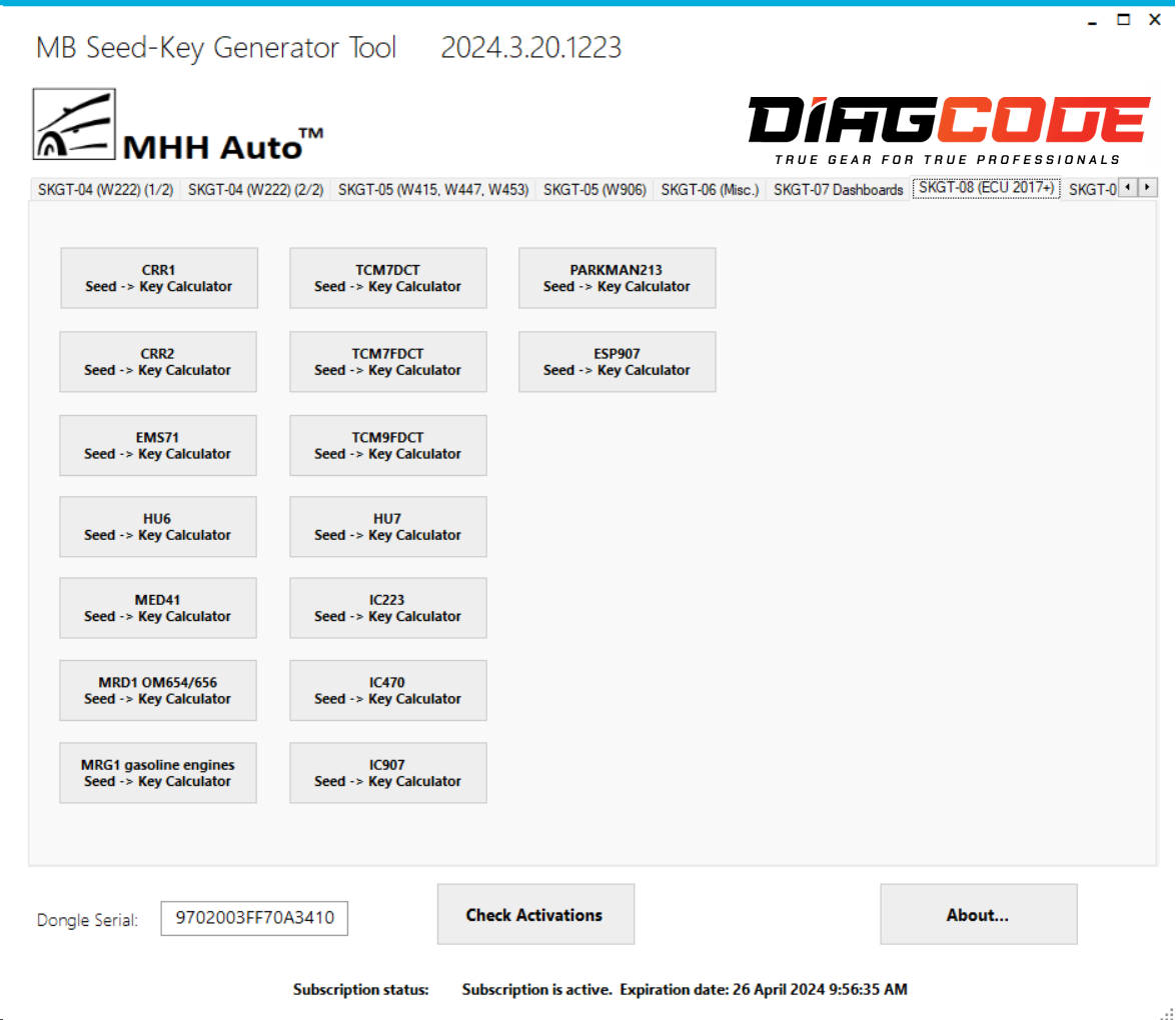 SKGT08 update - MRD1, CRR1, CRR2, MRG1, EMS71,  HU6, MED41, TCM7DCT, TCM7FDCT, TCM9FDCT